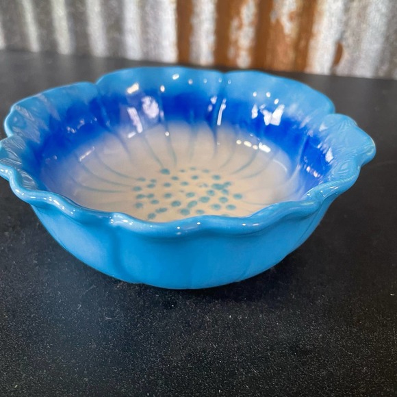 Blue Flower Blossom Ceramic Bowl Decorative Mixing Serving Hibiscus Floral Cute - Picture 3 of 8